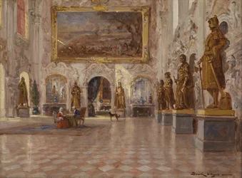 O grande salão no Palácio Schleißheim, com uma das duas pinturas colossais de Franz Joachim Beich